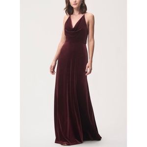 Jenny Yoo Sullivan Halter Cowl Neck Velvet Gown